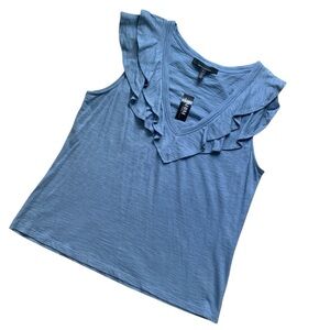 White House Black Market Ruffle Neck Tee Sleeveless Tank Top